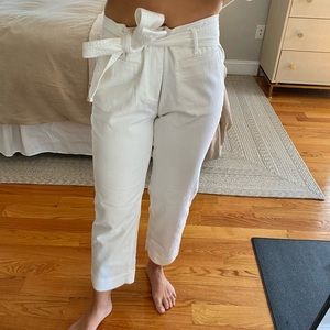 High waisted tie front cropped jeans